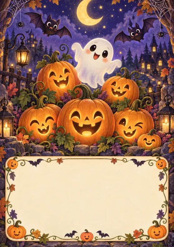 Хэллоуин — тыквы и привидение